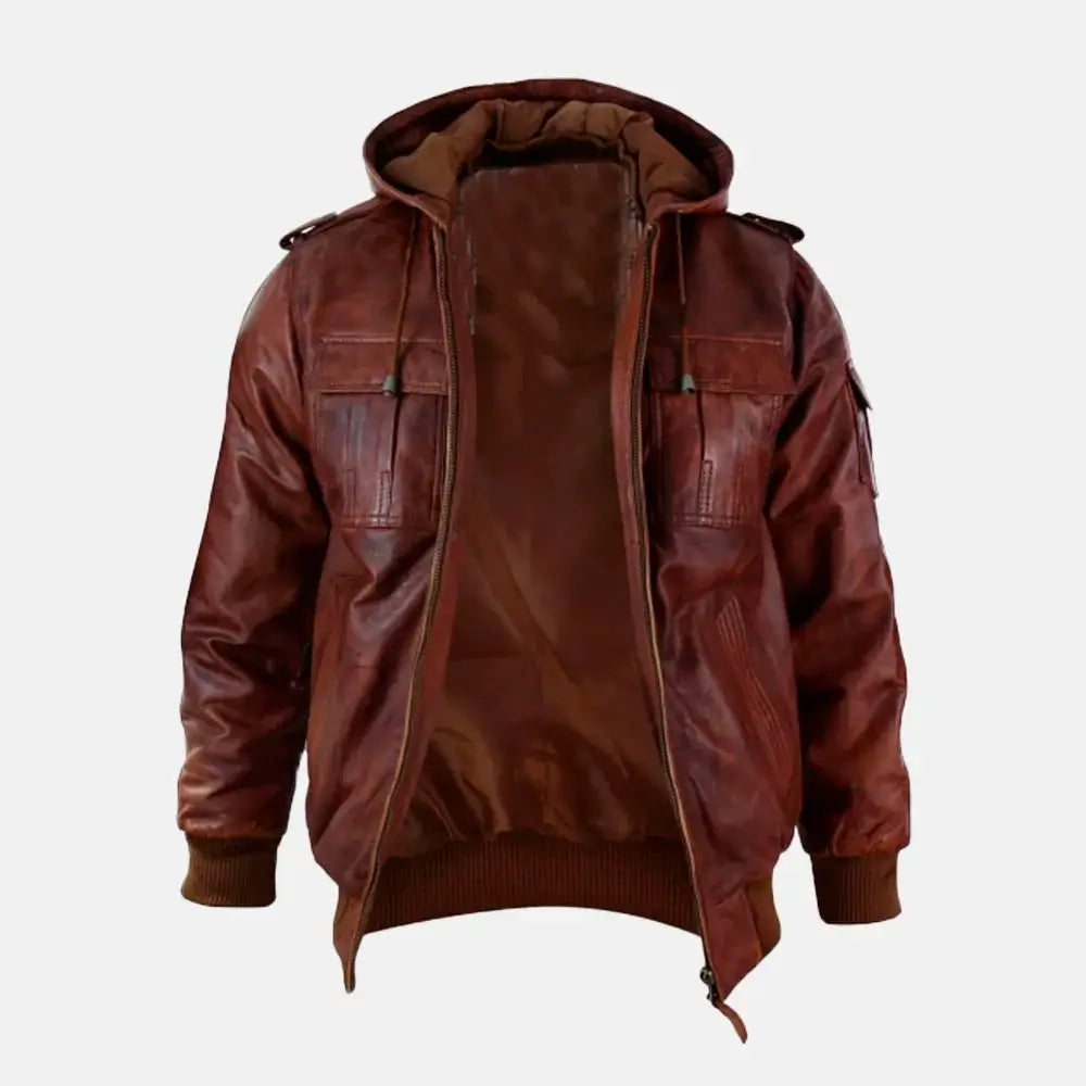 Declan Mens Hooded Leather Jacket – M Dome