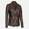 Celeste Shine Double-Breasted Brown Leather Blazer