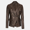 Celeste Shine Double-Breasted Brown Leather Blazer