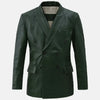 Classic Charm Leather Blazer Men Green