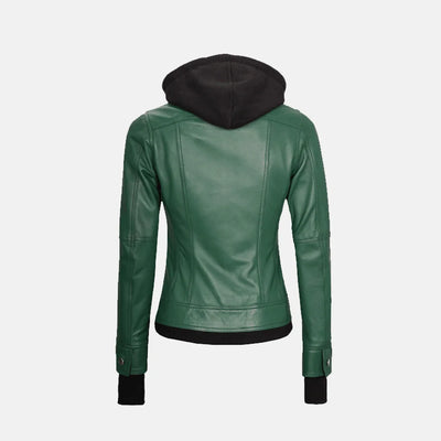 Coral Cove Women'sHooded Leather Jacket with Removable Hood