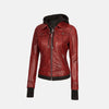 Coral Cove Women's  Hooded Leather Jacket with Removable Hood
