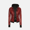 Coral Cove Women's  Hooded Leather Jacket with Removable Hood