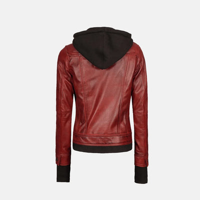 Coral Cove Women'sHooded Leather Jacket with Removable Hood