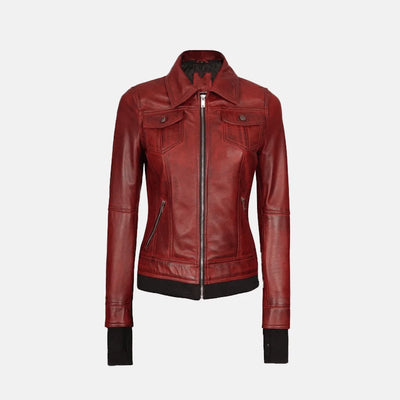 Coral Cove Women'sHooded Leather Jacket with Removable Hood