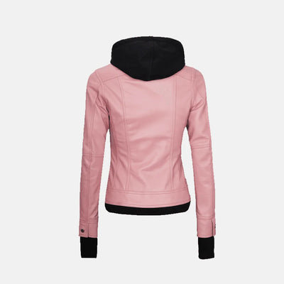 Coral Cove Women'sHooded Leather Jacket with Removable Hood