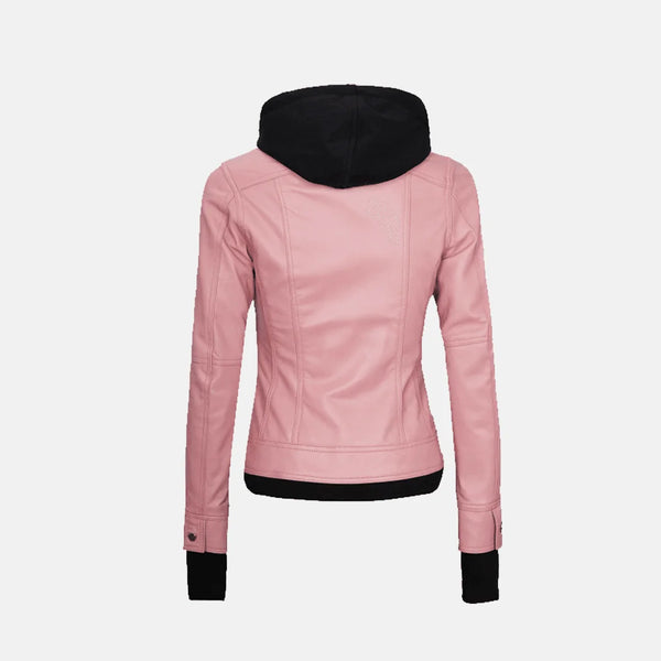 Coral Cove Women's  Hooded Leather Jacket with Removable Hood