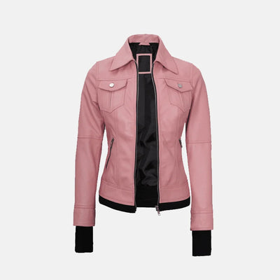 Coral Cove Women'sHooded Leather Jacket with Removable Hood