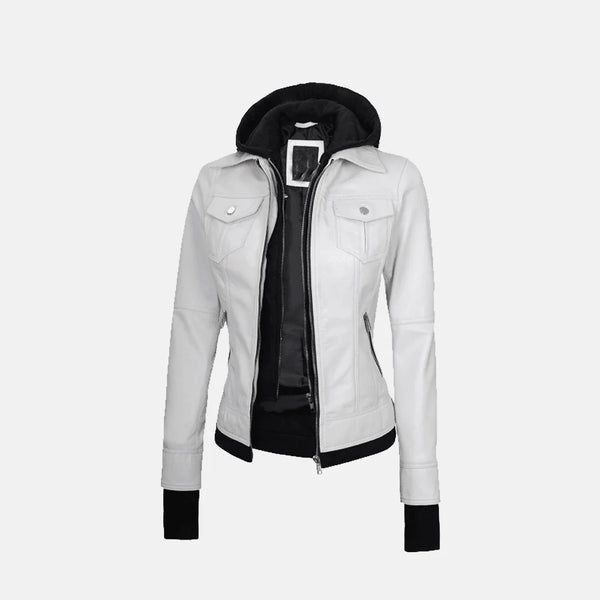 Coral Cove Women's  Hooded Leather Jacket with Removable Hood