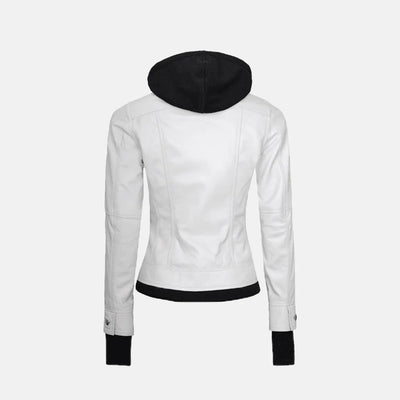 Coral Cove Women'sHooded Leather Jacket with Removable Hood