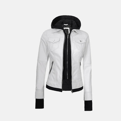 Coral Cove Women'sHooded Leather Jacket with Removable Hood