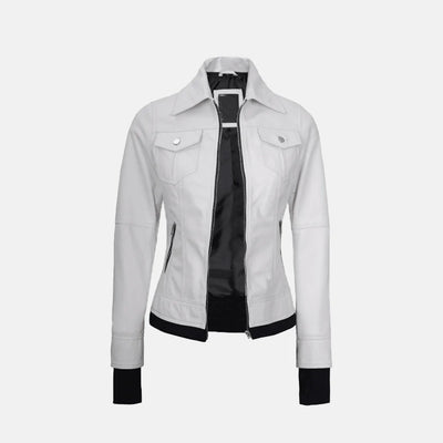Coral Cove Women'sHooded Leather Jacket with Removable Hood
