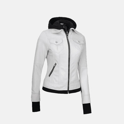 Coral Cove Women'sHooded Leather Jacket with Removable Hood