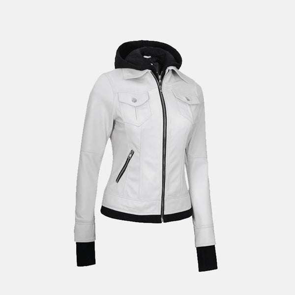Coral Cove Women's  Hooded Leather Jacket with Removable Hood