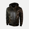 Eamon Leather Bomber Jacket With Removable Hood