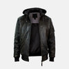 Eamon Leather Bomber Jacket With Removable Hood