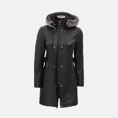 Moonlit Comfort Furry Hooded Leather Jacket Womens