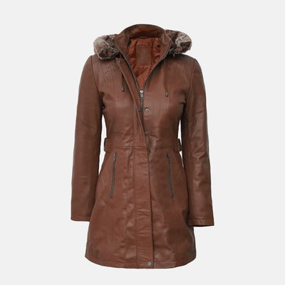 Moonlit Comfort Furry Hooded Leather Jacket Womens