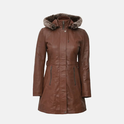 Moonlit Comfort Furry Hooded Leather Jacket Womens