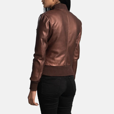 Scarlet Aura Maroon Leather Bomber Jacket for Women