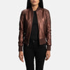 Scarlet Aura Maroon Leather Bomber Jacket for Women