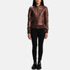 Scarlet Aura Maroon Leather Bomber Jacket for Women