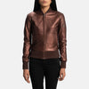 Scarlet Aura Maroon Leather Bomber Jacket for Women